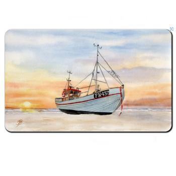 Frühstücksbrettchen Brettchen  Frühstücksbrettchen Brettchen Frühstücksbrettchen Brettchen DK08 - Fischerboot im Sonnenuntergang Aquarell Maritim Kunst Druck Kunstdruck Dänemark Nordsee  Düne Meer Möwe Strand